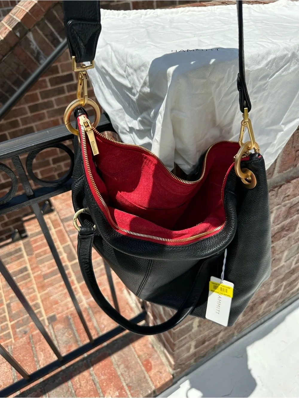 Hammitt, Large Daniel,Black Pebbled Leather Satchel. Red suede interior. NWT